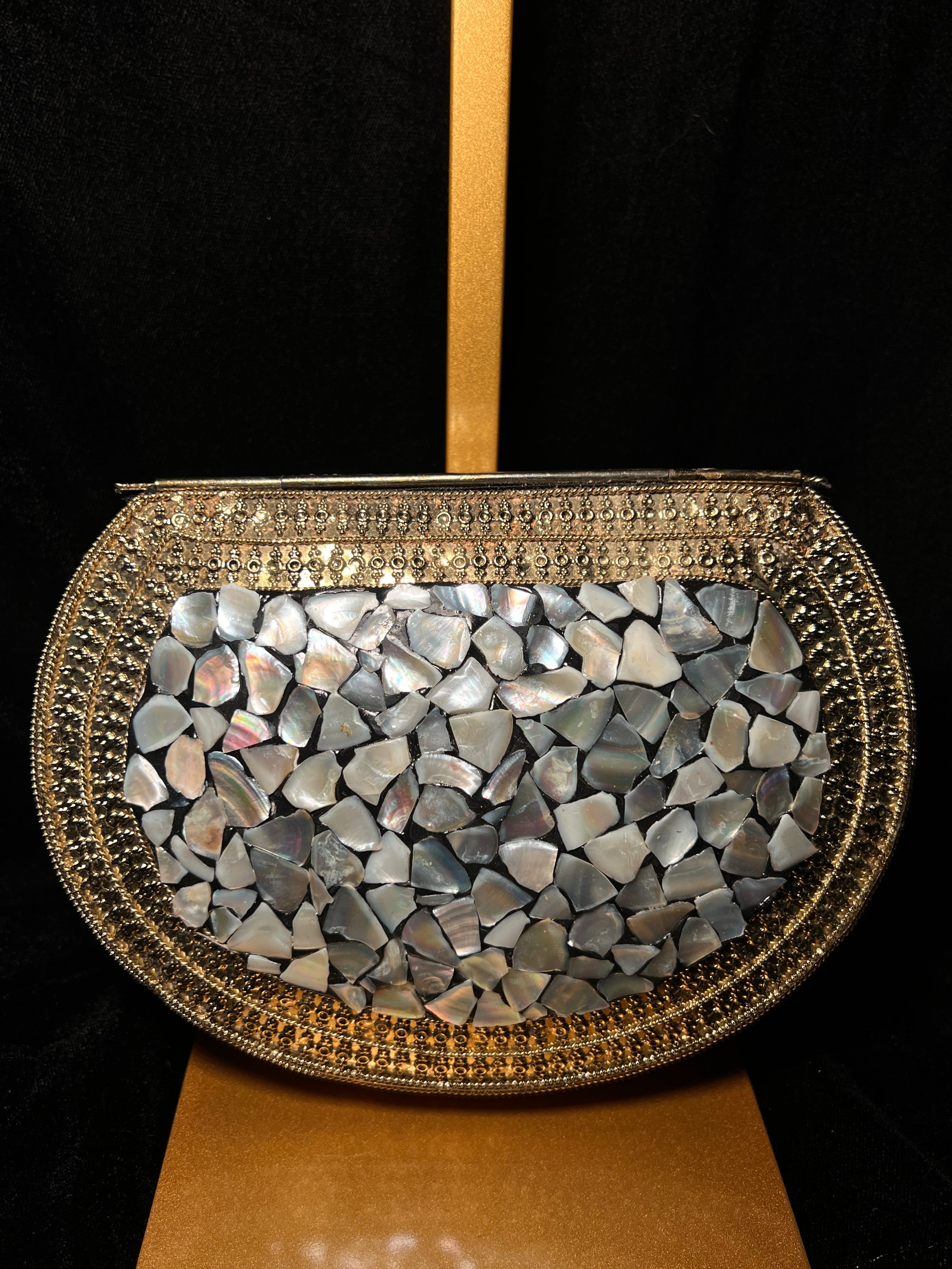 Large Black & Gold Metal Ceramic Clutch | RMC-15