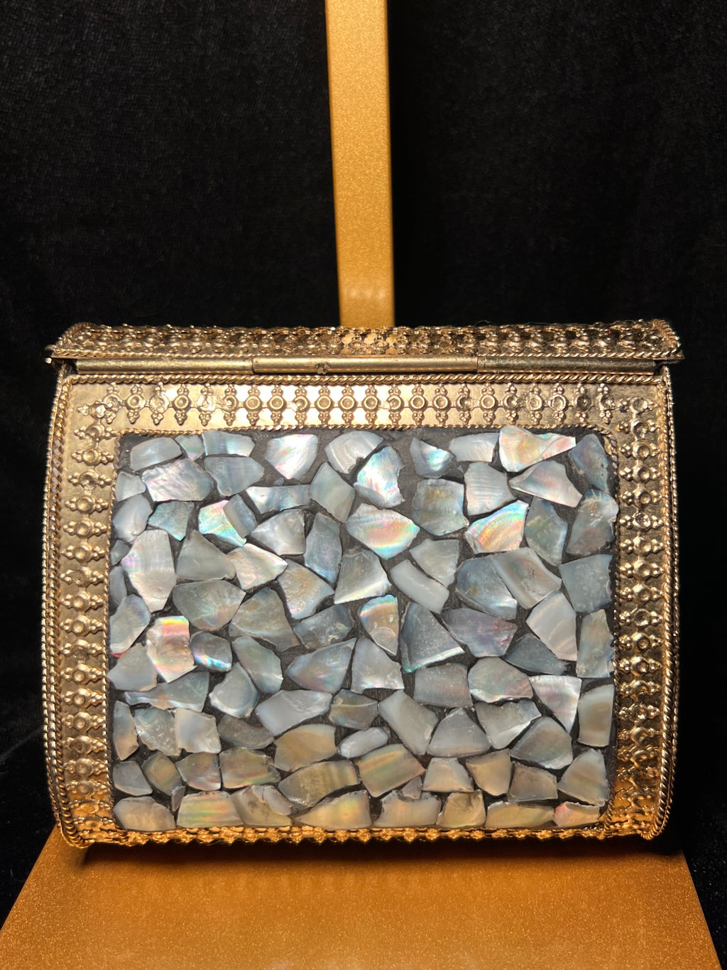 Small Rectangle Black & Gold Ceramic Metal Clutch | RMC-25