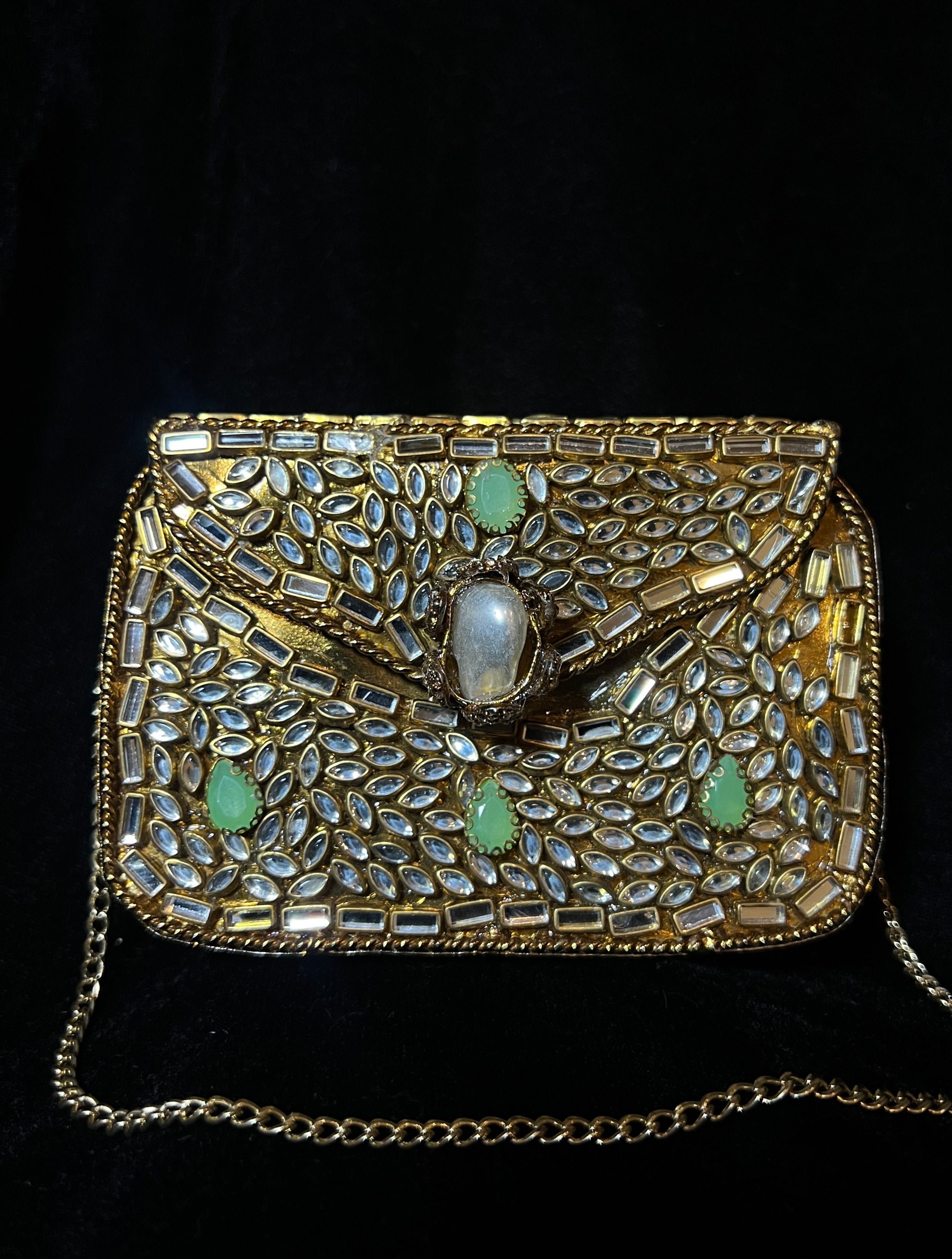 Small Rectangle Bronze Kundan Clutch | RKC-07