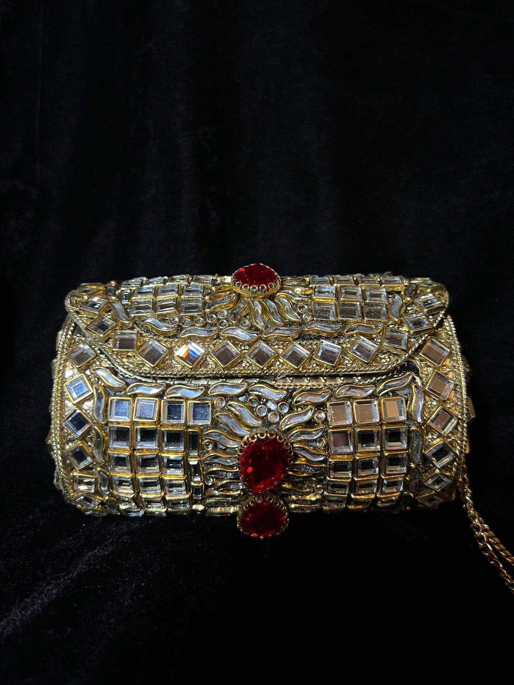 Small Gold Cylinder Kundan Clutch | RKC-09