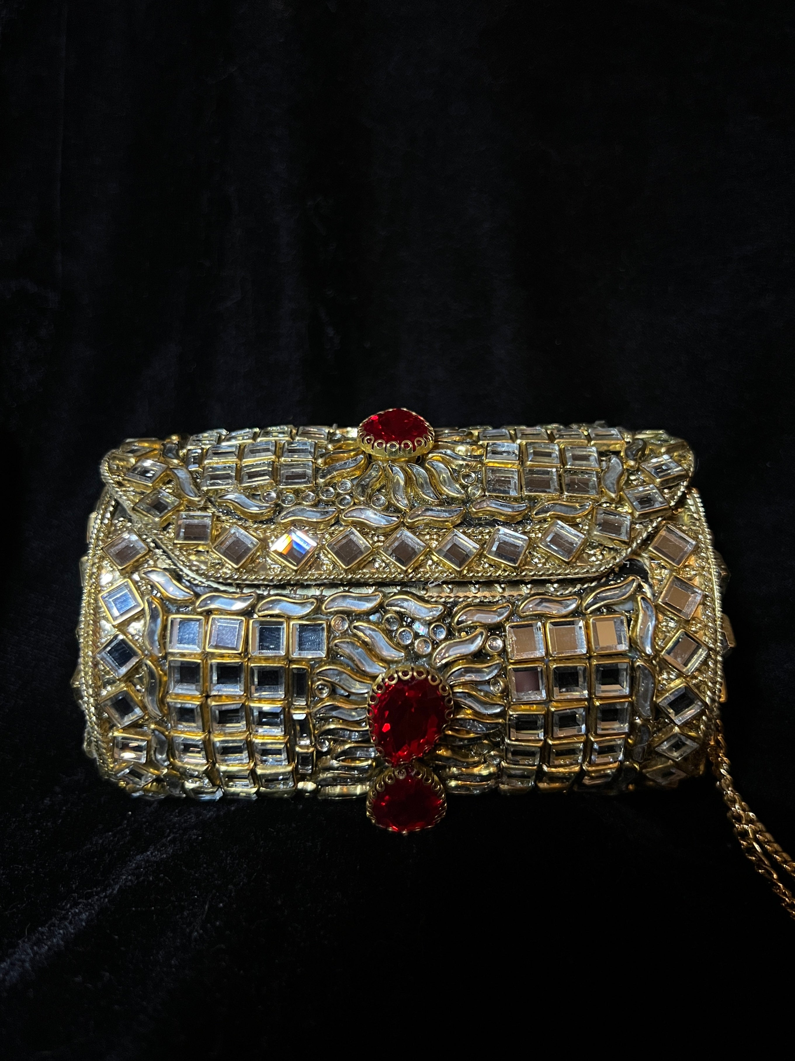 Small Gold Cylinder Kundan Clutch | RKC-09