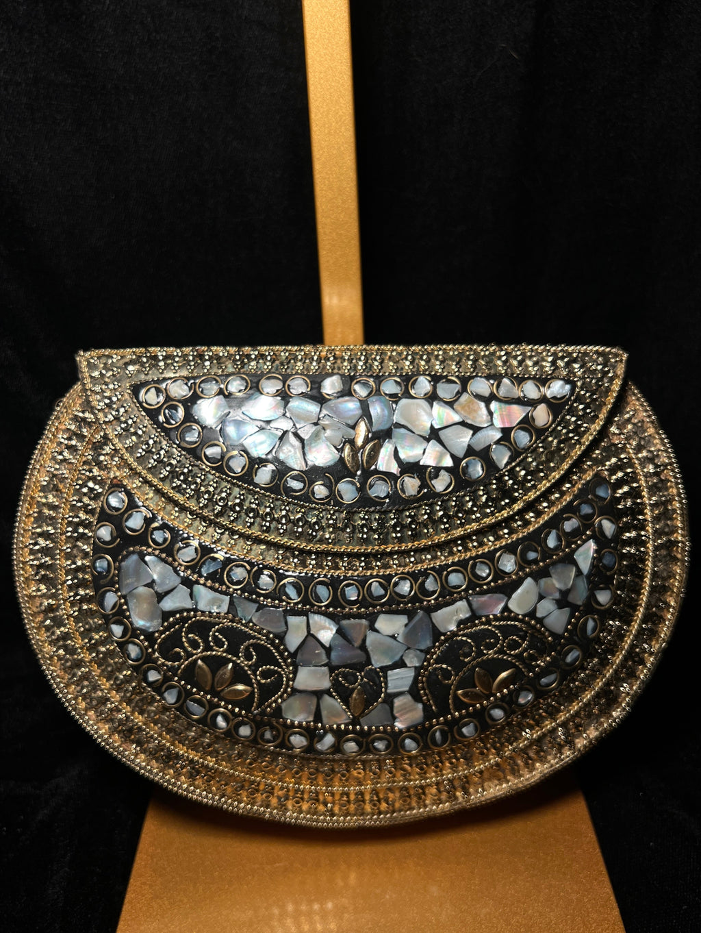 Large Black & Gold Metal Ceramic Clutch | RMC-15