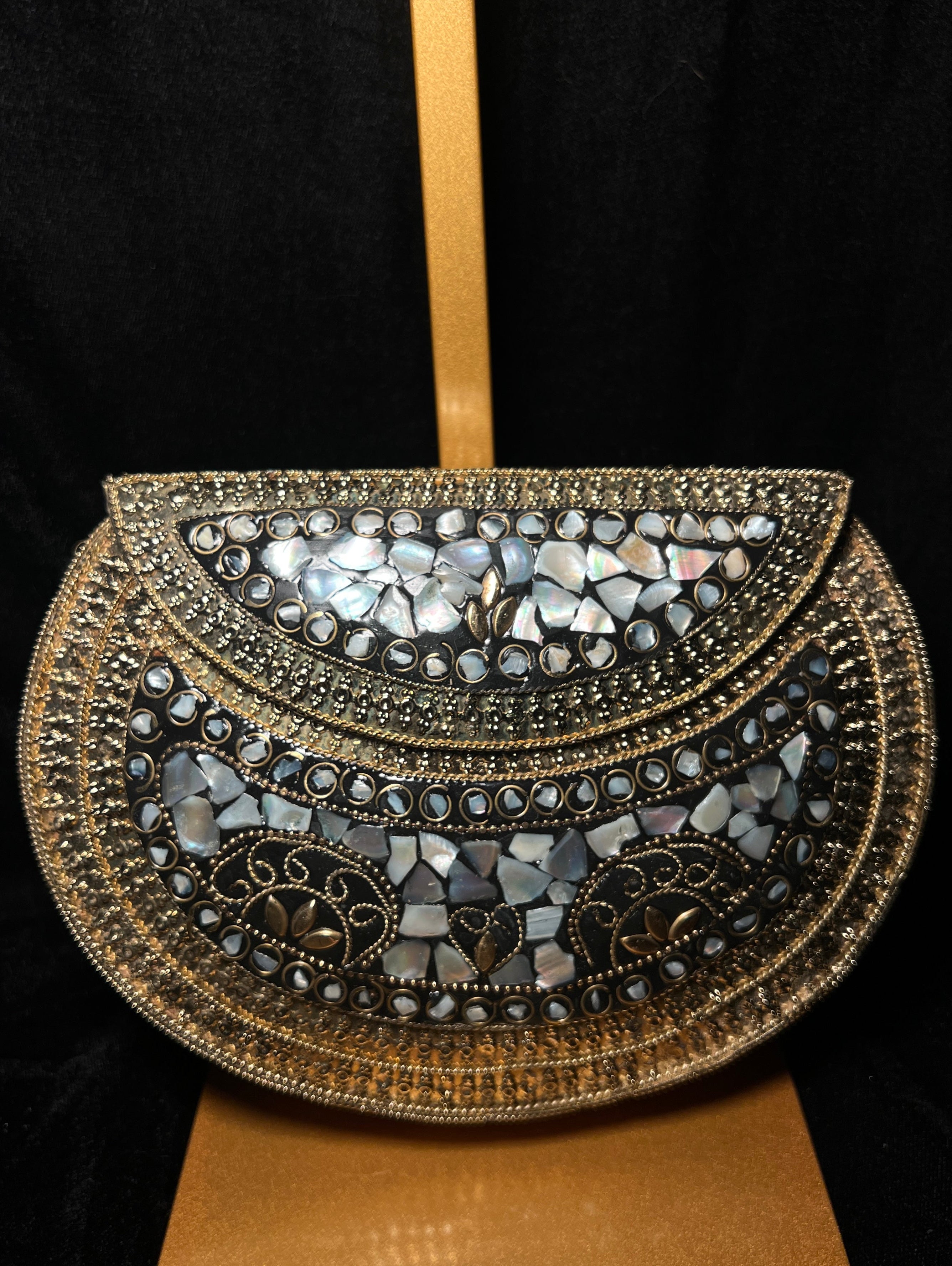 Large Black & Gold Metal Ceramic Clutch | RMC-15