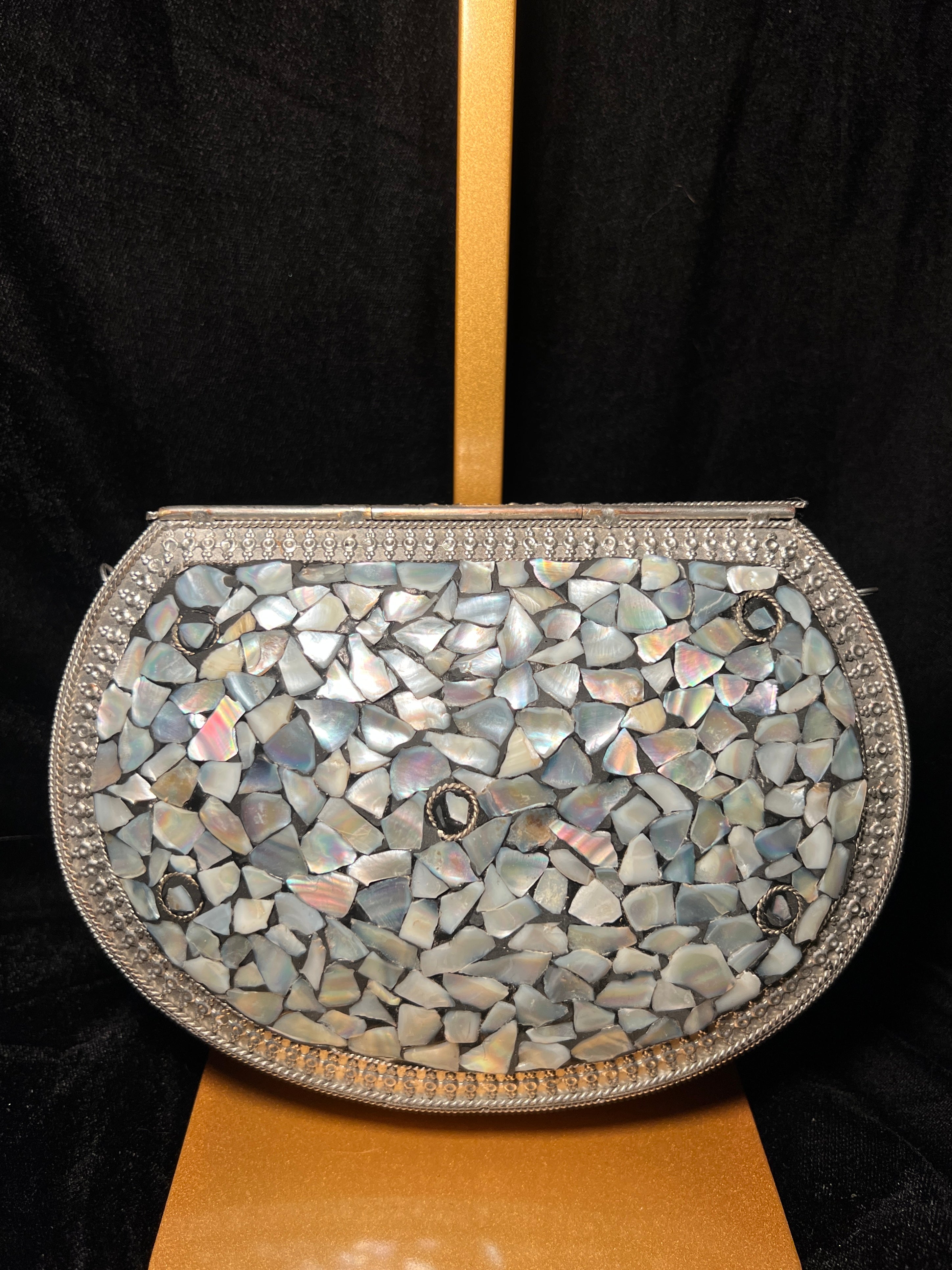 Large Black & Silver Metal Ceramic Clutch | RMC-17