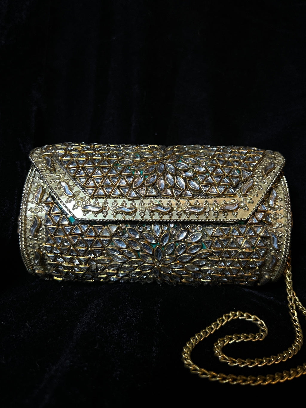 Medium Gold Cylinder Kundan Clutch | RKC-10