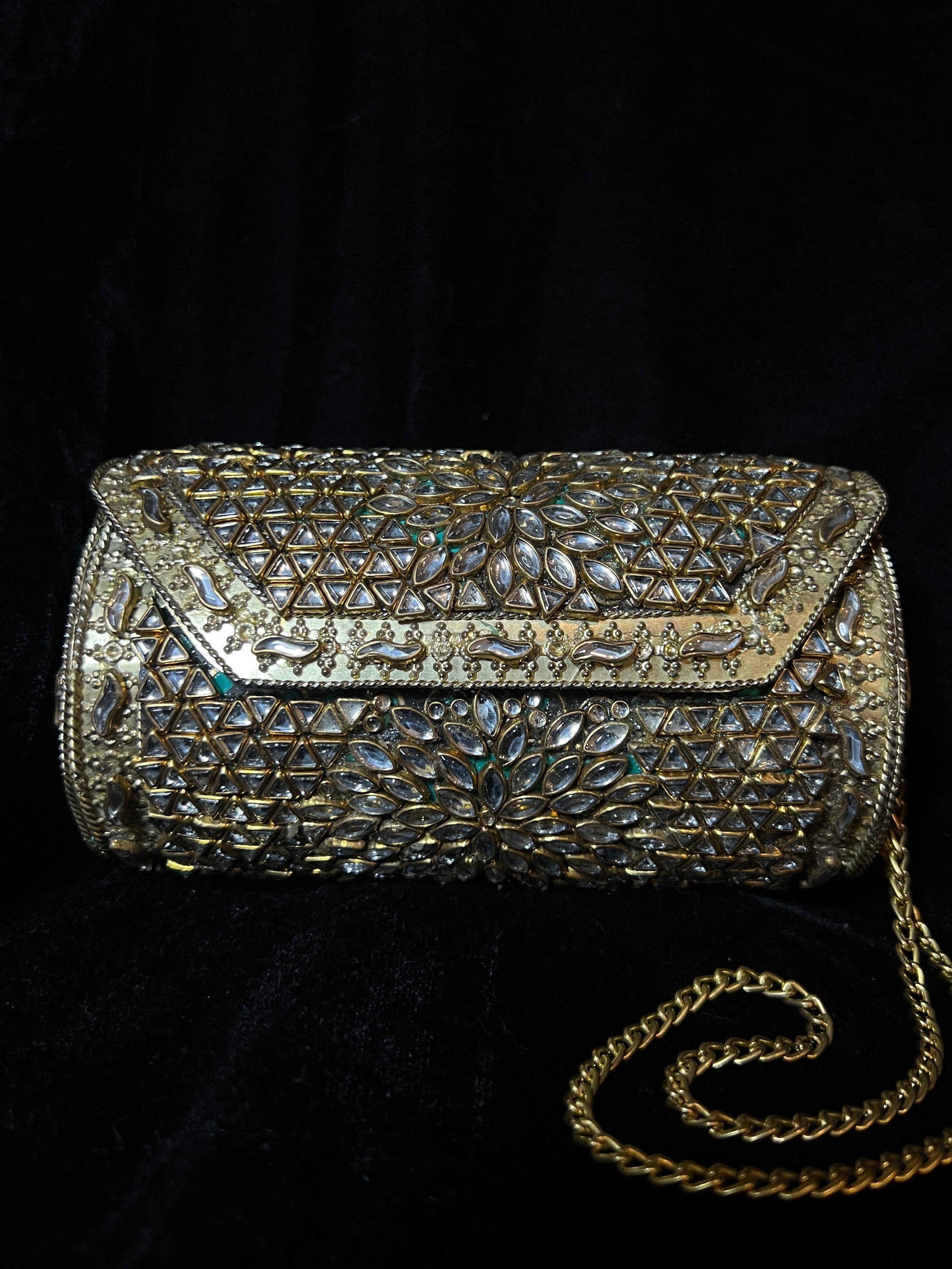 Medium Gold Cylinder Kundan Clutch | RKC-10