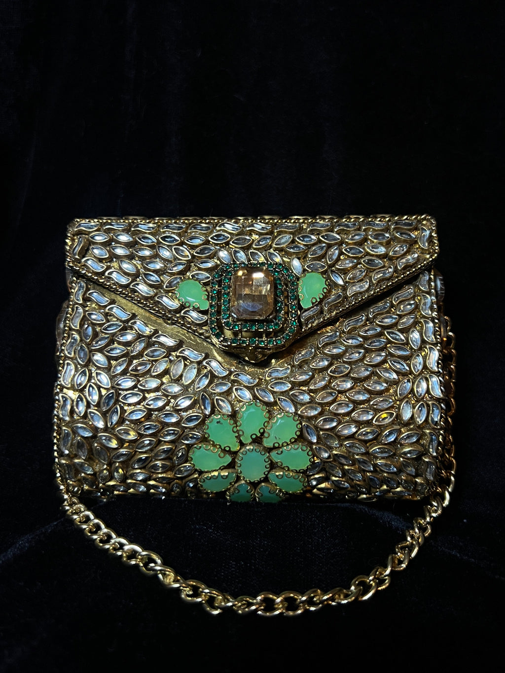 Small Rectangle Bronze Kundan Clutch | RKC-08