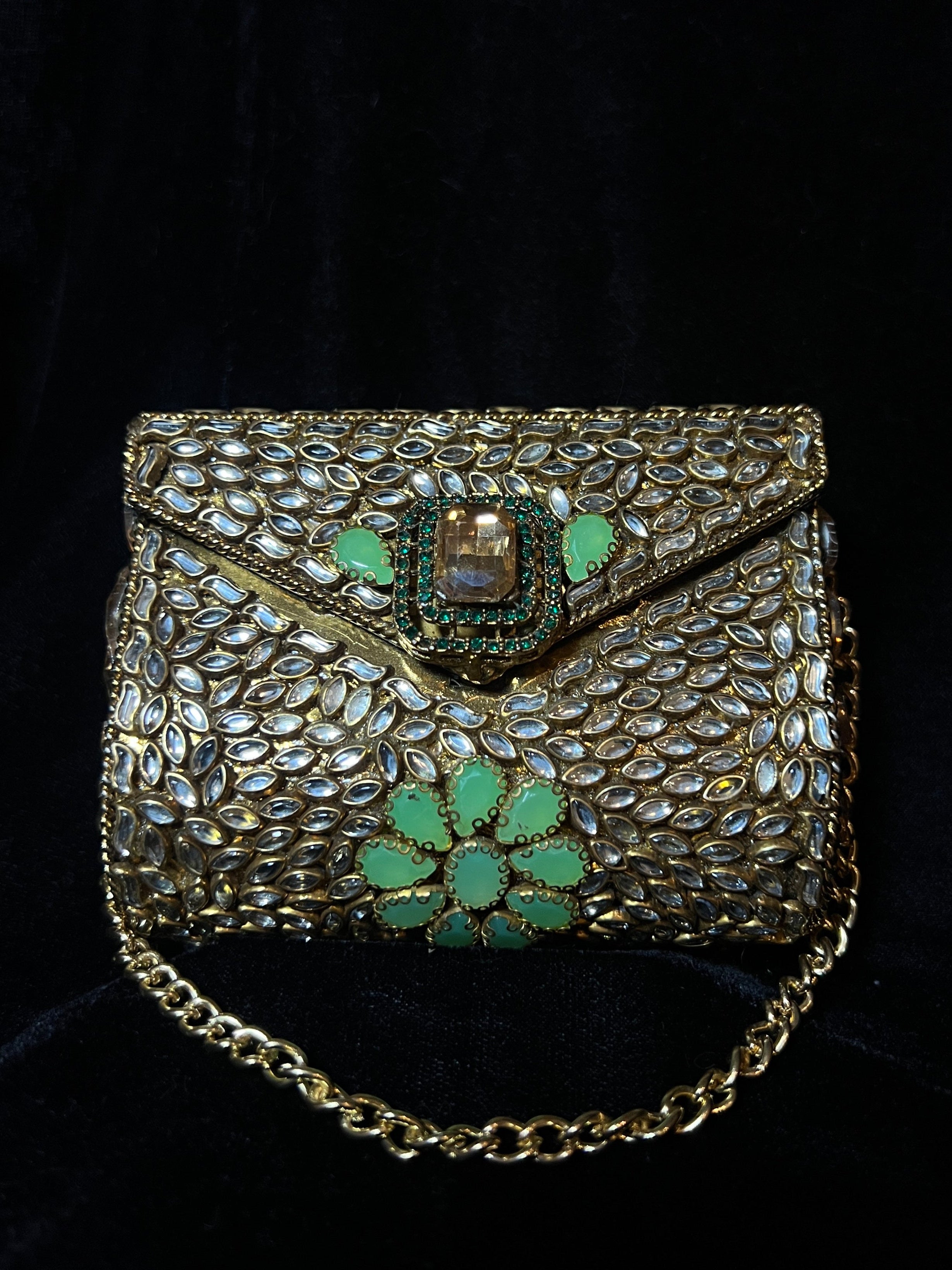 Small Rectangle Bronze Kundan Clutch | RKC-08