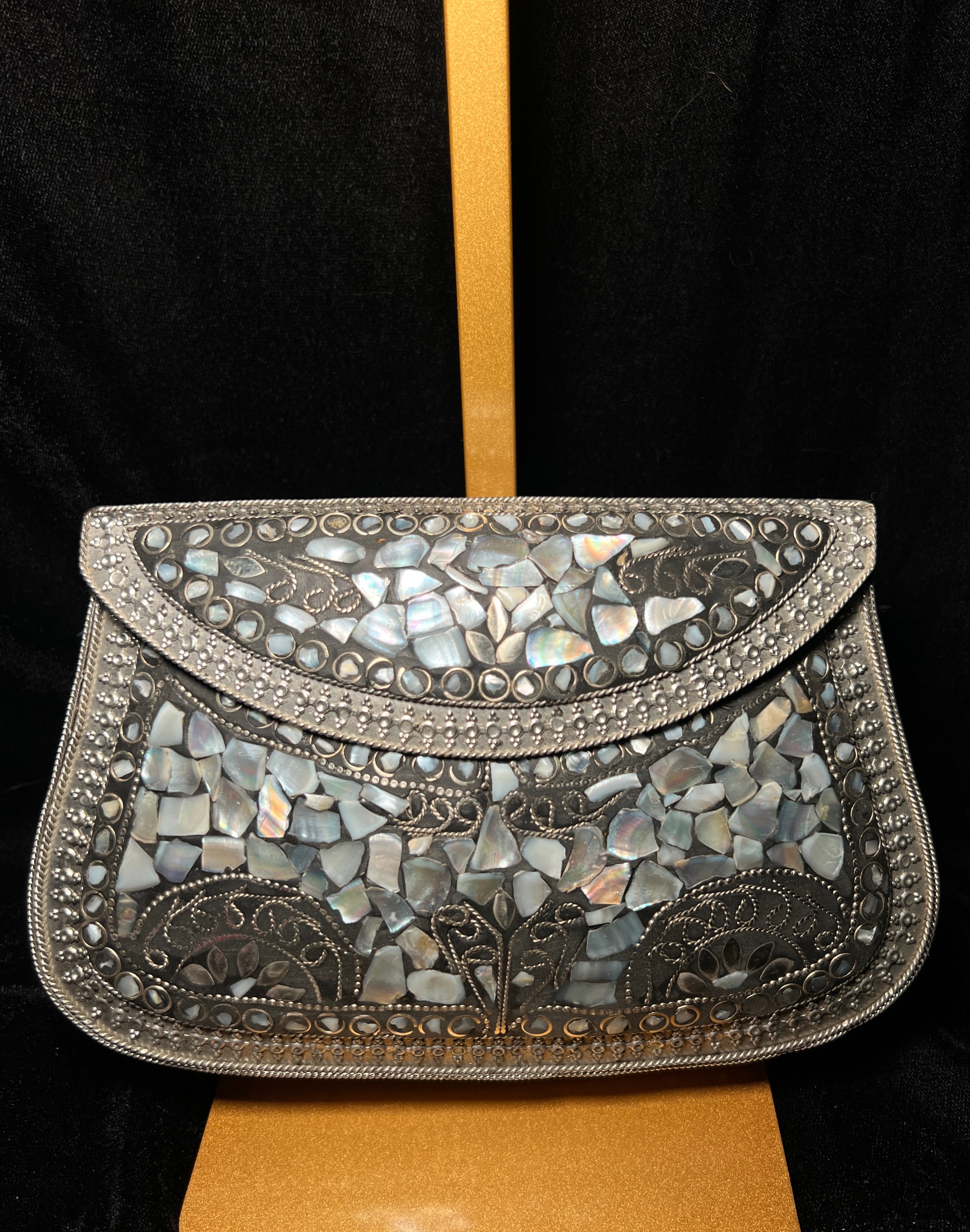 Large Silver & Black Metal & Ceramic Clutch | RMC-20