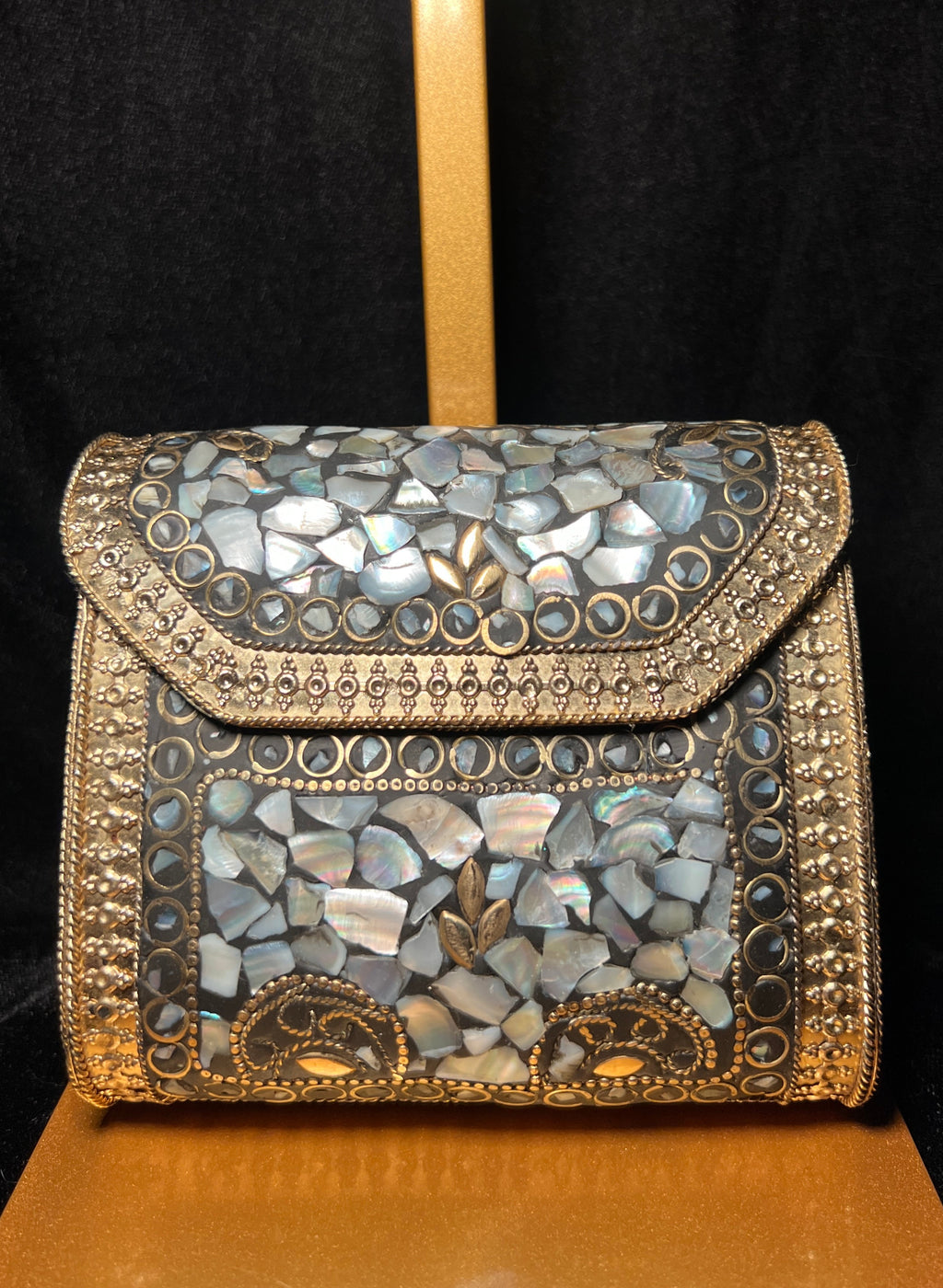 Small Rectangle Black & Gold Ceramic Metal Clutch | RMC-25
