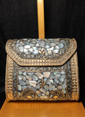 Small Rectangle Black & Gold Ceramic Metal Clutch | RMC-25