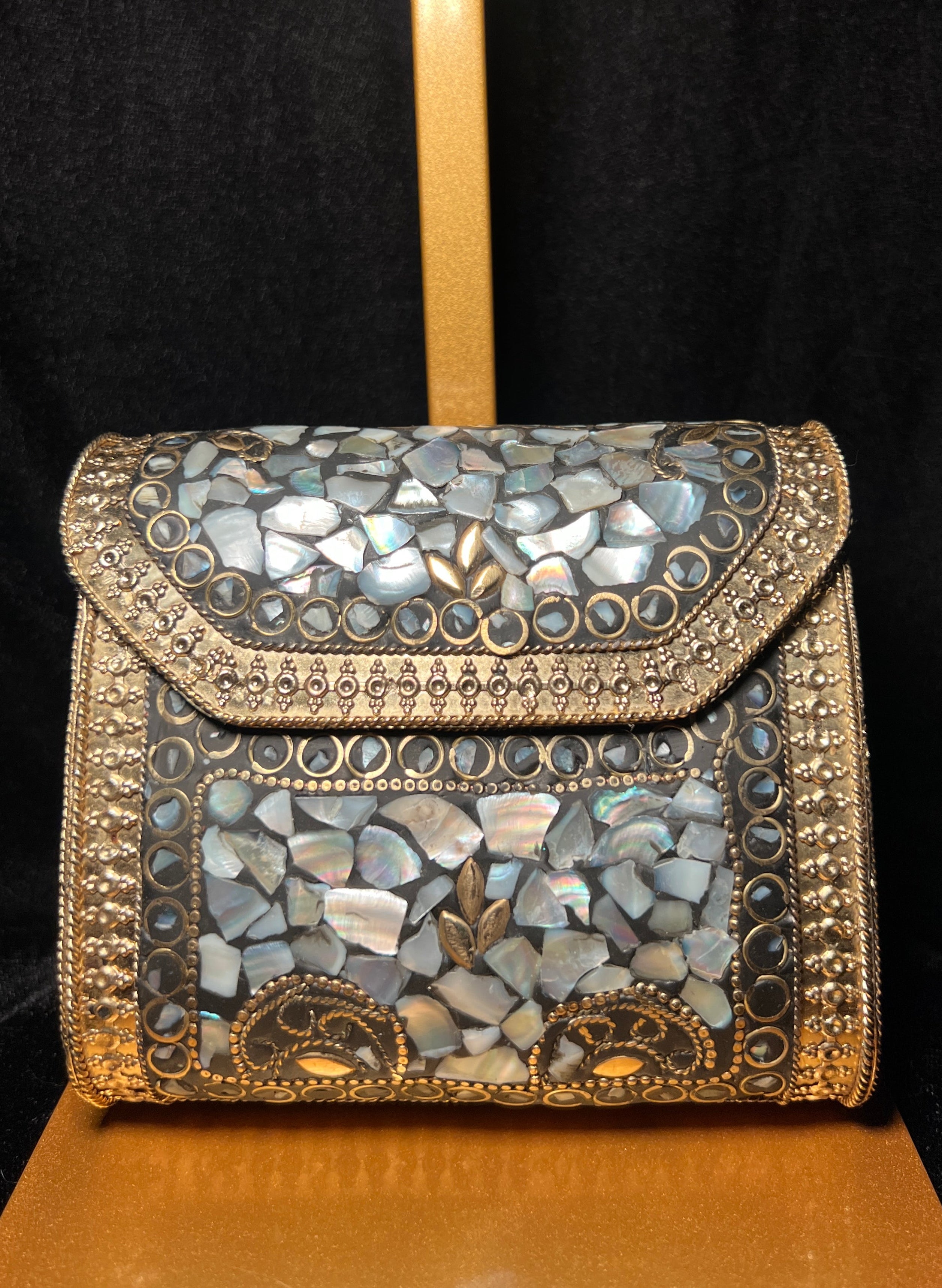 Small Rectangle Black & Gold Ceramic Metal Clutch | RMC-25