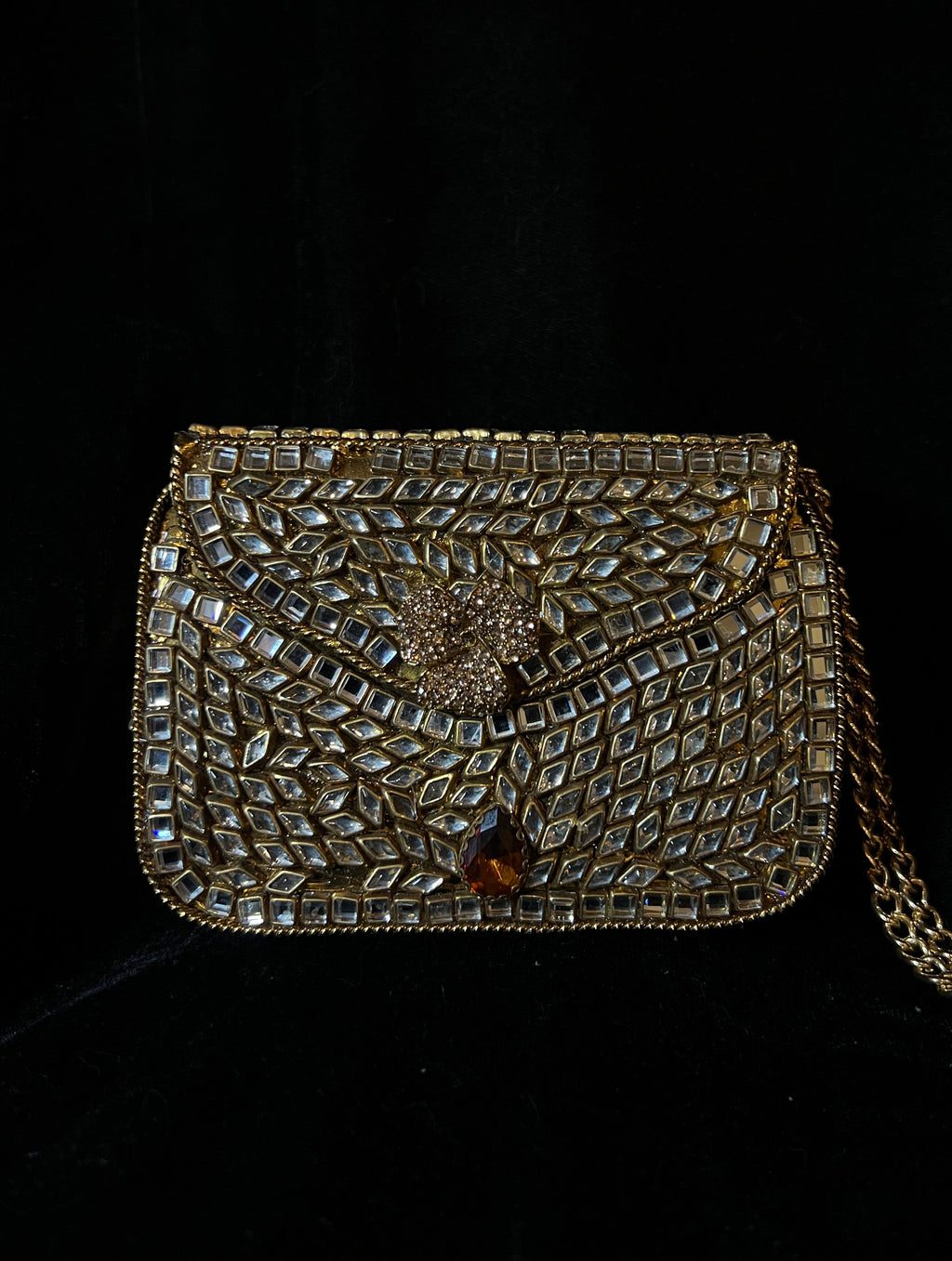 Small Rectangle Bronze Kundan Clutch | RKC-13