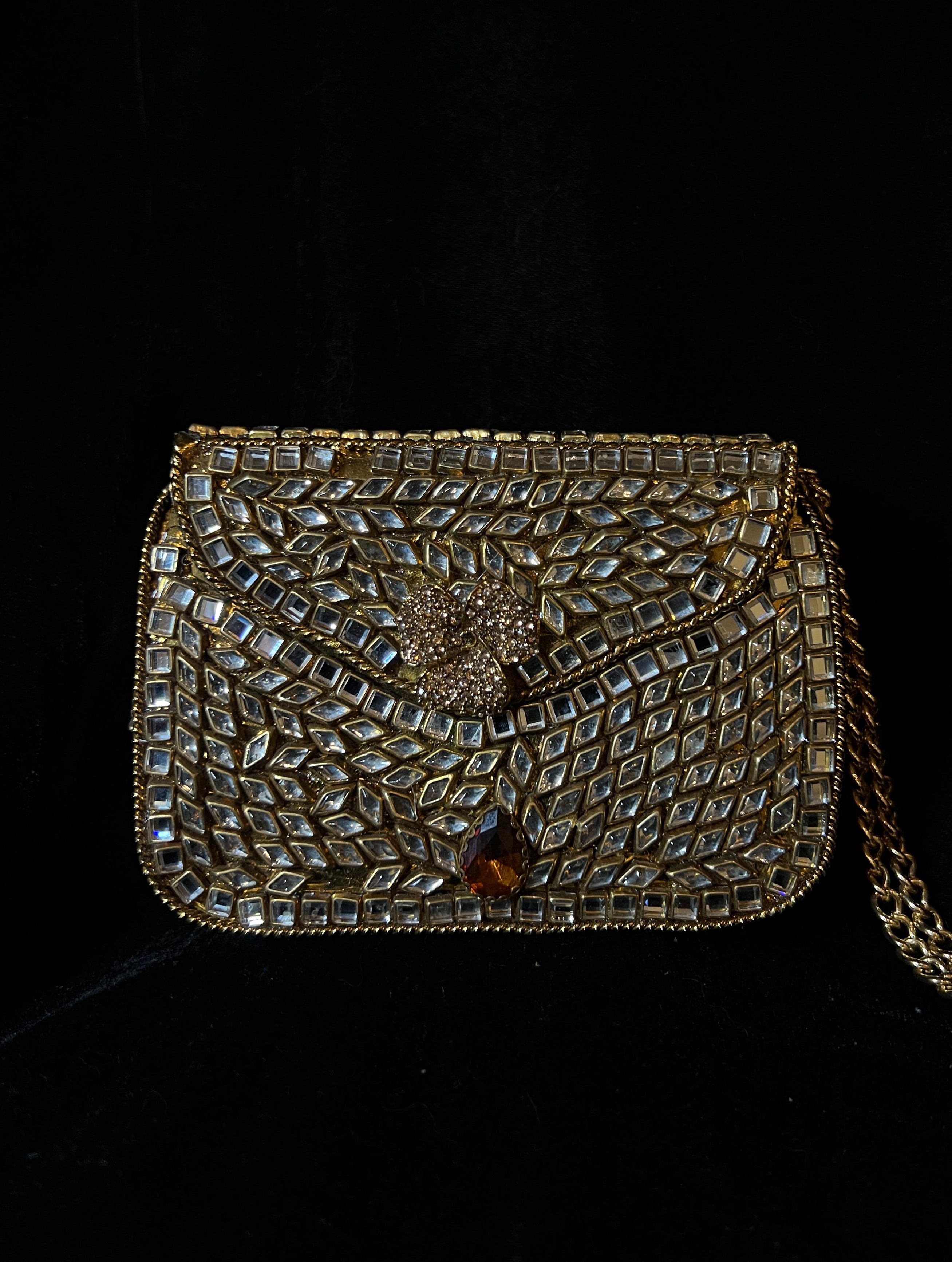 Small Rectangle Bronze Kundan Clutch | RKC-13