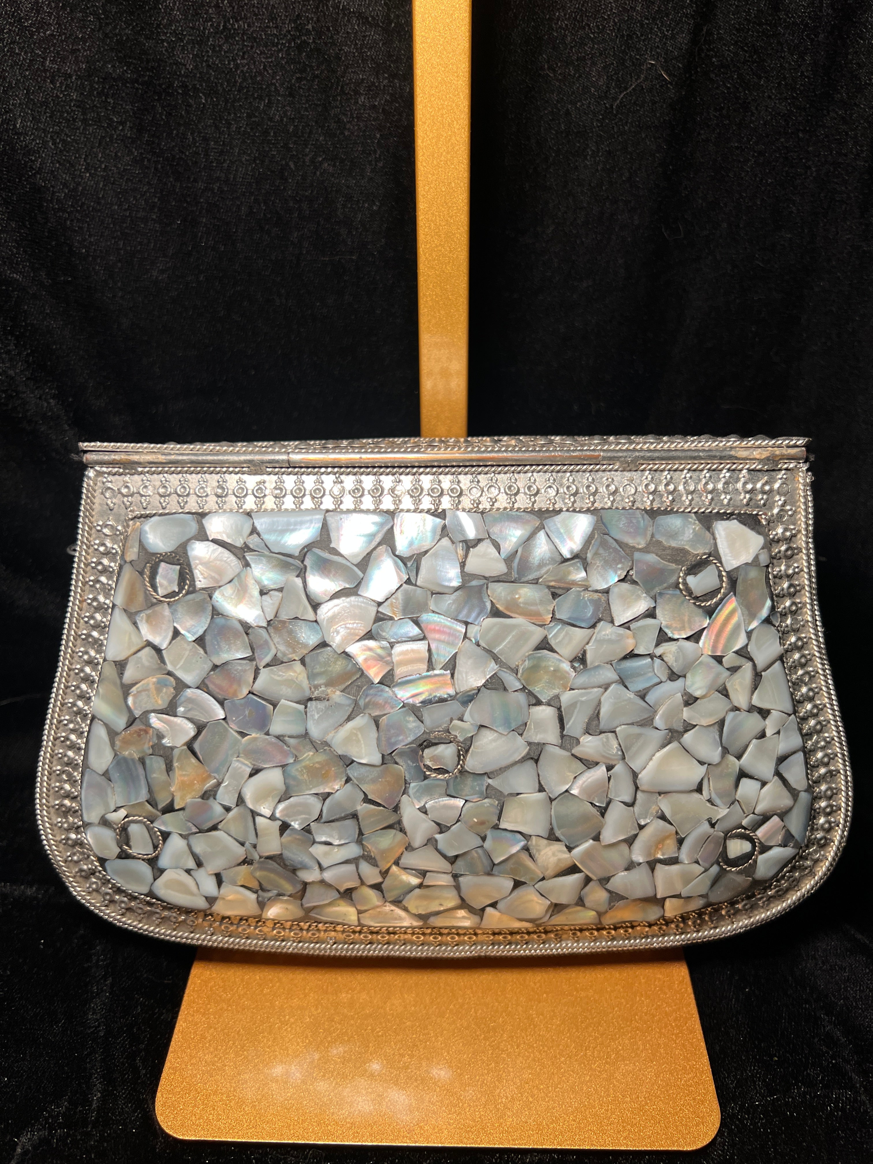 Large Silver & Black Metal & Ceramic Clutch | RMC-20