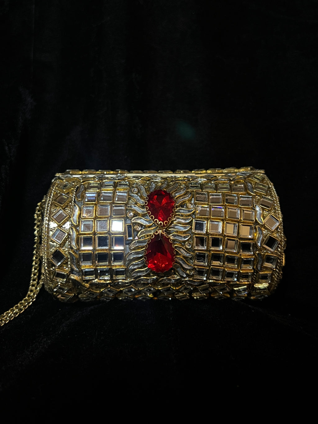 Small Gold Cylinder Kundan Clutch | RKC-09