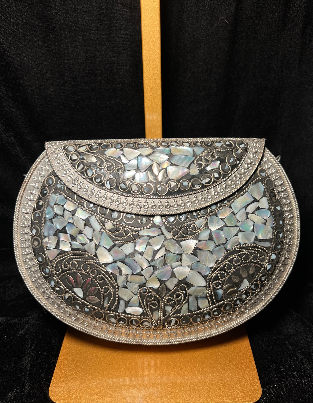 Large Black & Silver Metal Ceramic Clutch | RMC-17