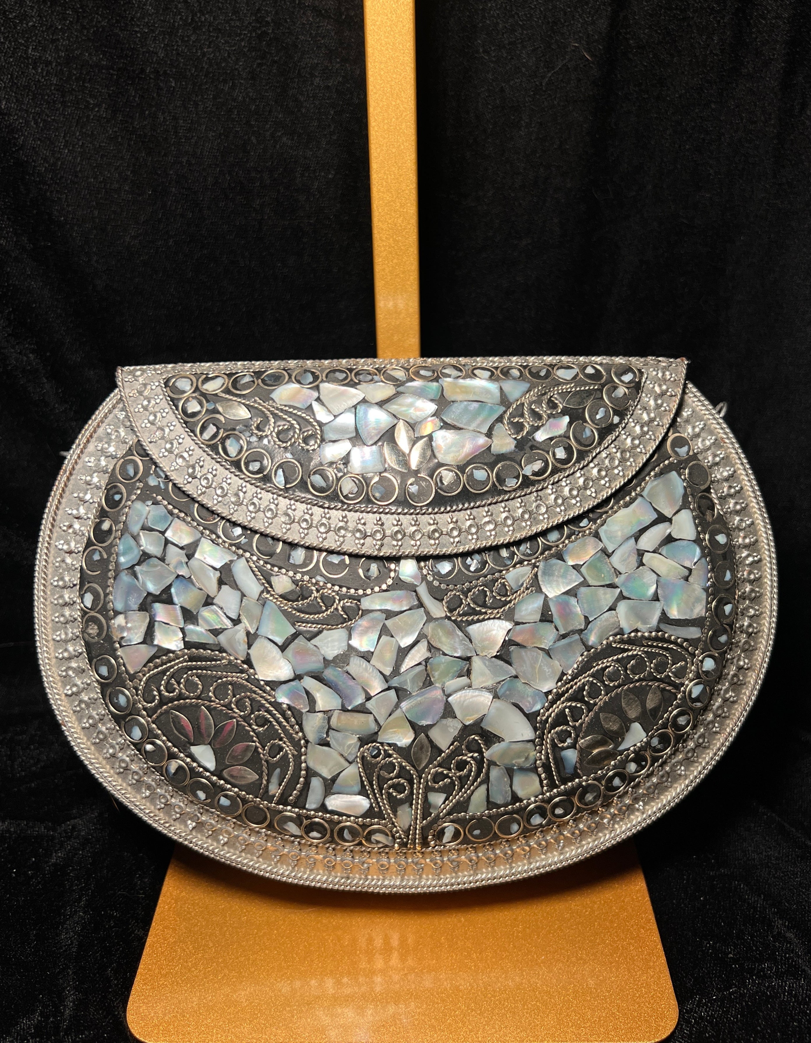 Large Black & Silver Metal Ceramic Clutch | RMC-17