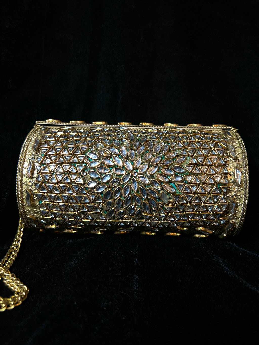 Medium Gold Cylinder Kundan Clutch | RKC-10