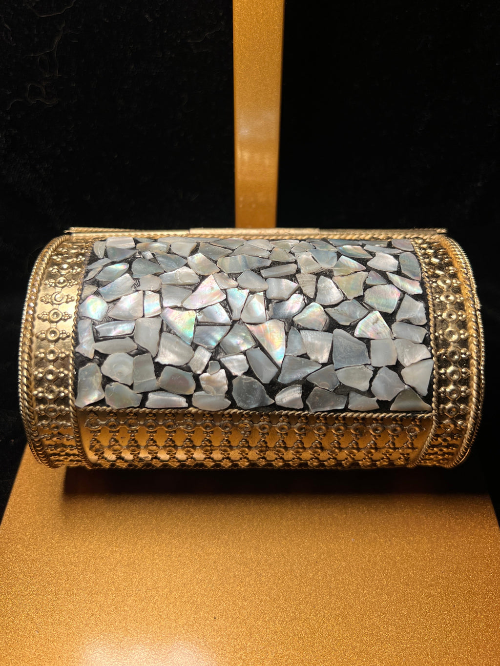 Mini Black & Gold Metal Ceramic Cylinder Clutch | RMC-16