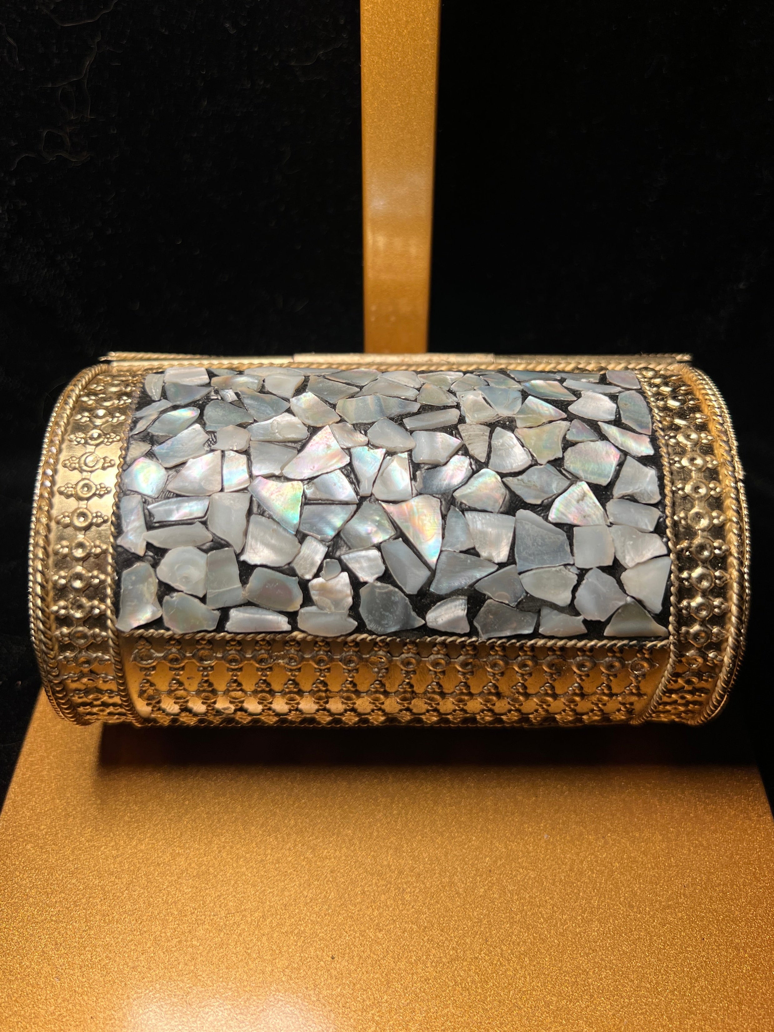 Mini Black & Gold Metal Ceramic Cylinder Clutch | RMC-16
