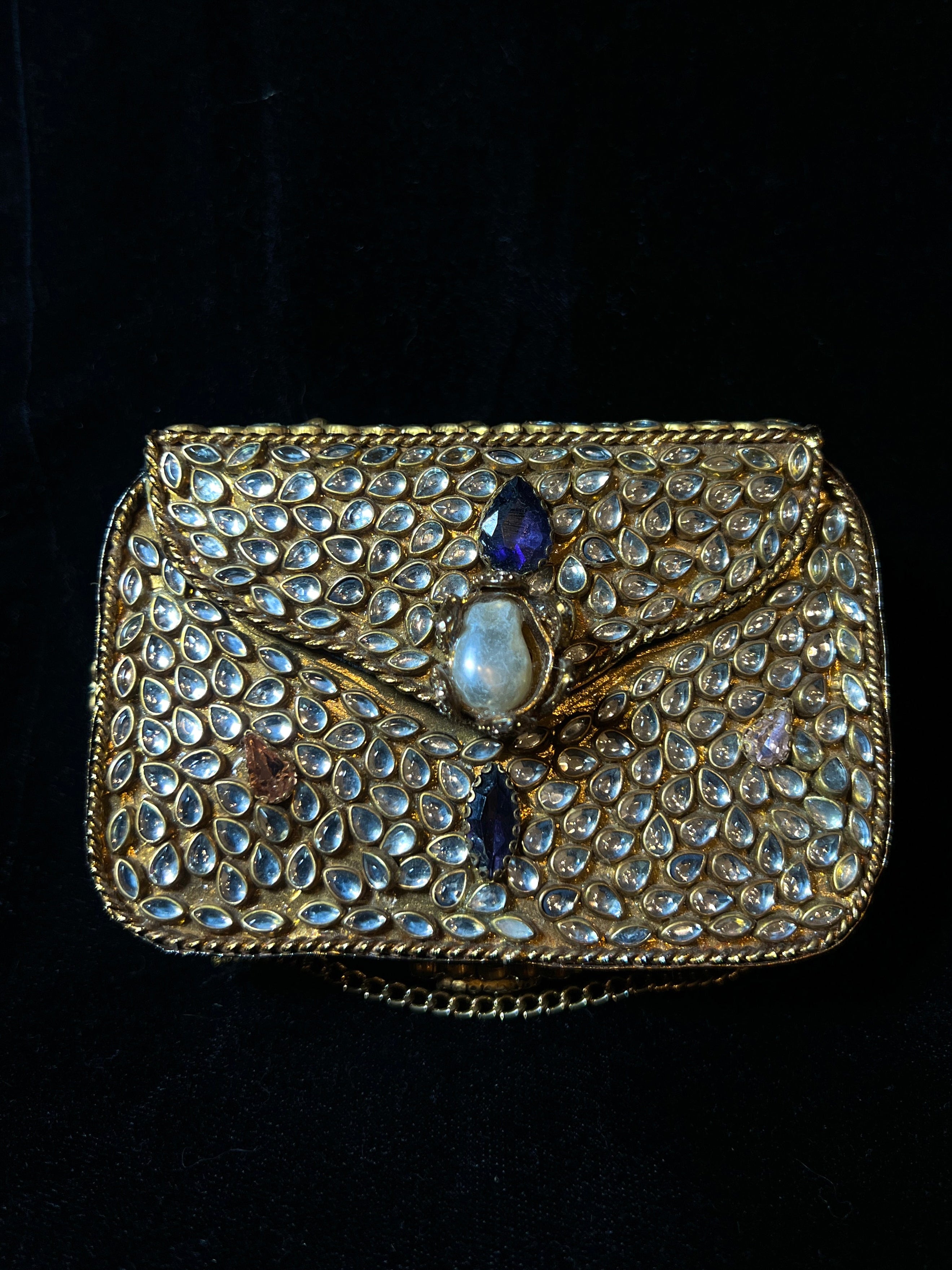 Small Rectangle Bronze Kundan Clutch | RKC-14