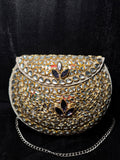 Silver and Gold Kundan Clutch with Purple Stones | RKC-64