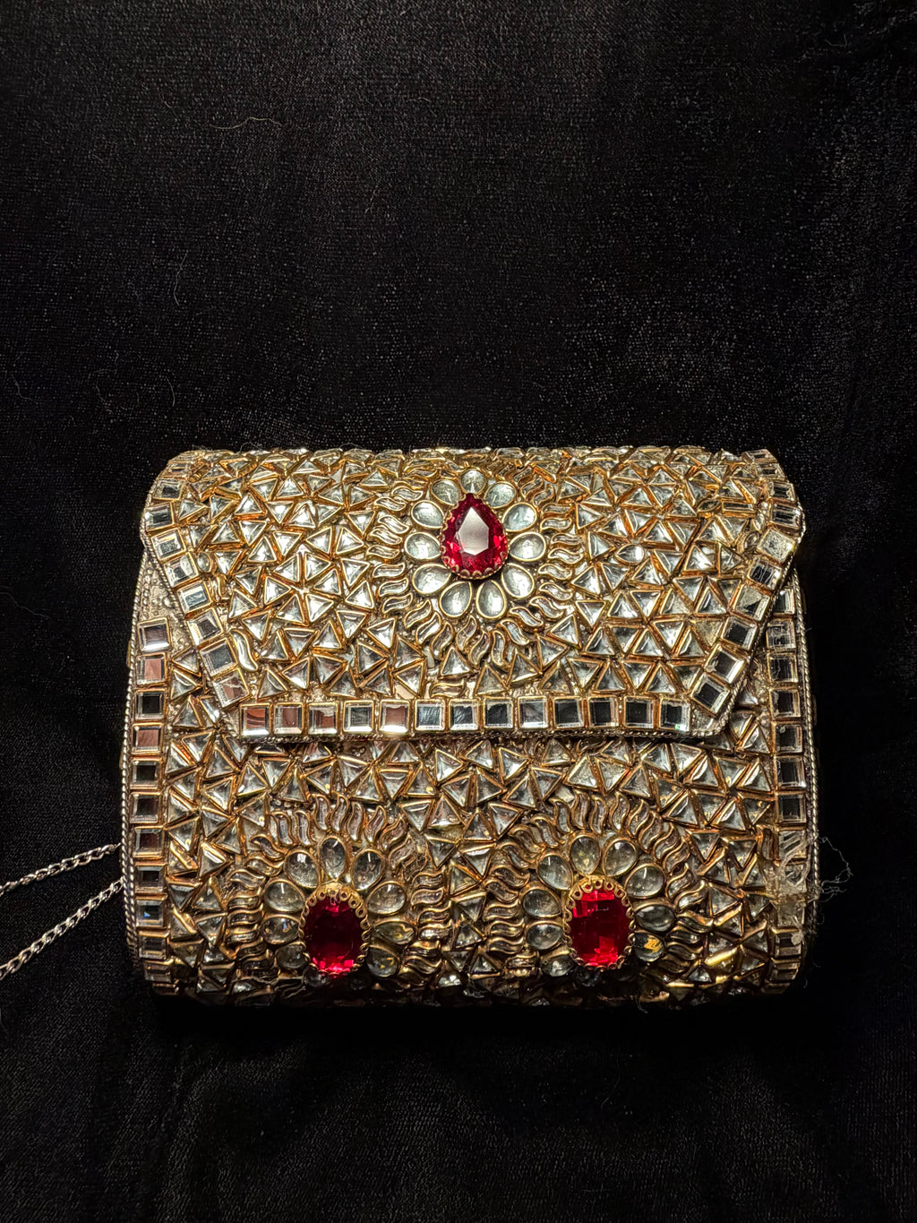 Rectangle Kundan Clutch with Red Stones | RKC-59