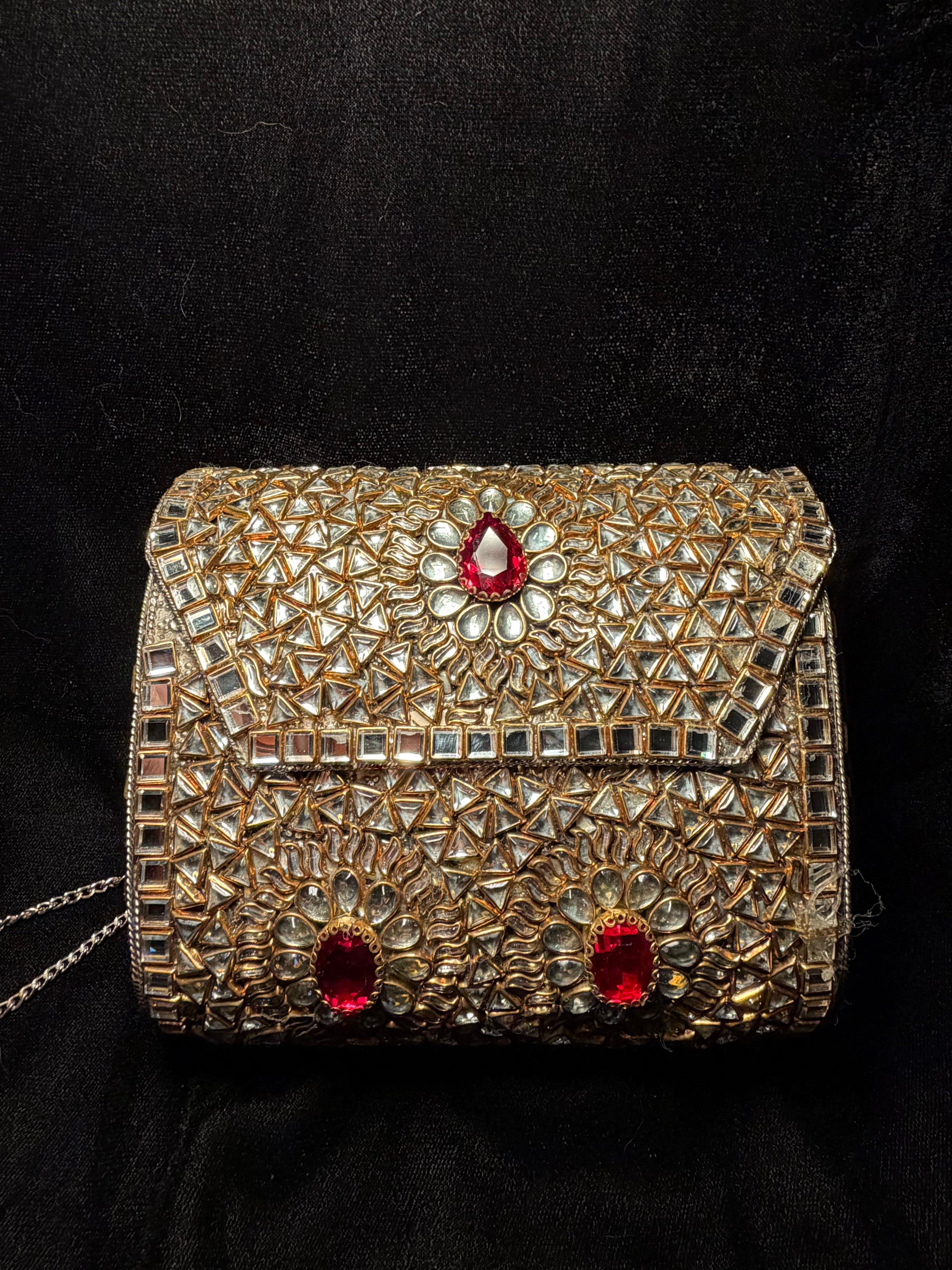 Rectangle Kundan Clutch with Red Stones | RKC-59