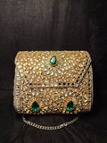 Rectangle Kundan Clutch with Green Stones | RKC-60