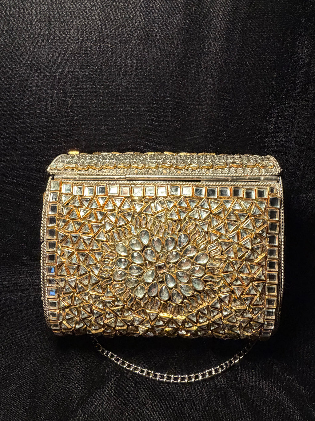 Rectangle Kundan Clutch with Green Stones | RKC-60