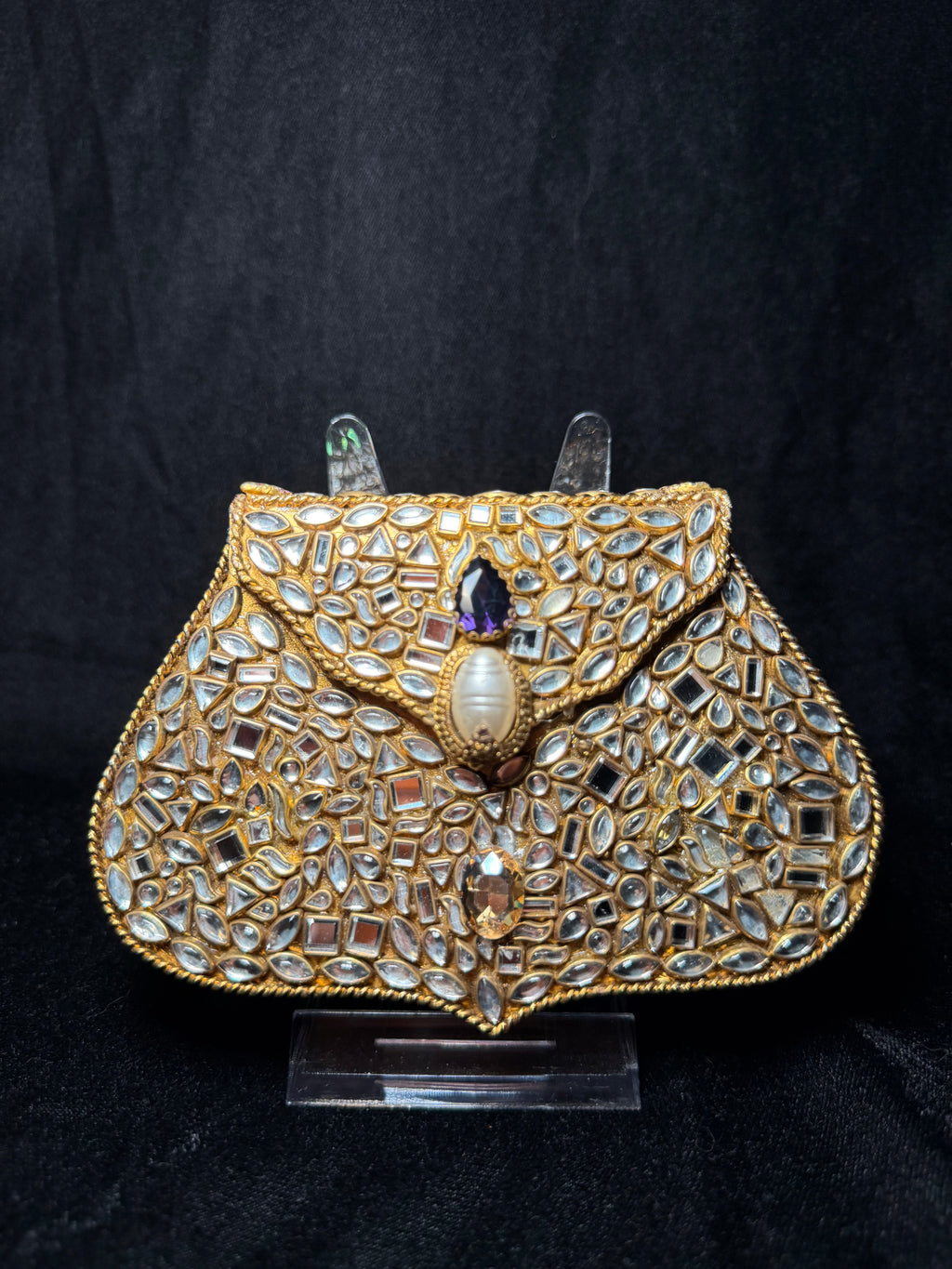 Small Bubble Trapezoid Kundan Clutch | RKC-203