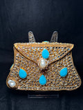 Small Bubble Trapezoid Kundan Clutch | RKC-206