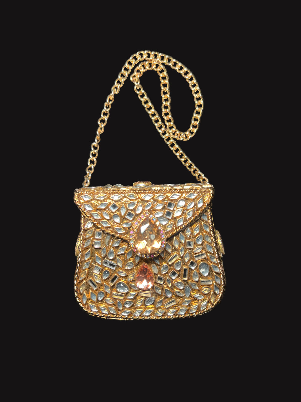 XS Bronze Kundan Clutch with Peach Stones | RKC-51