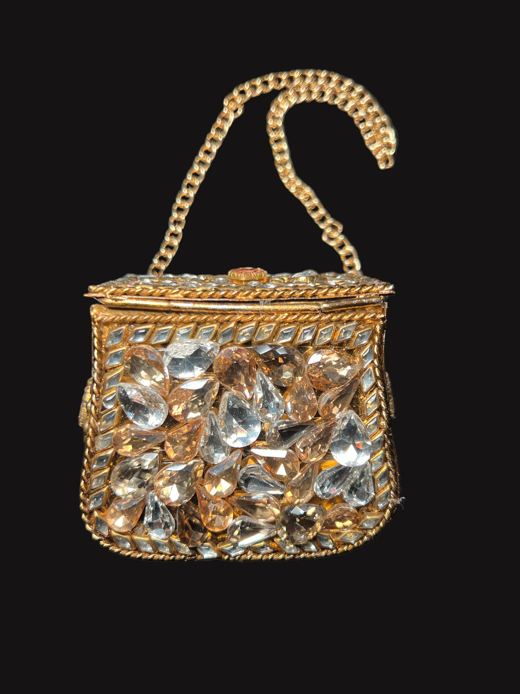 XS Bronze Kundan Clutch with Peach Stones | RKC-51