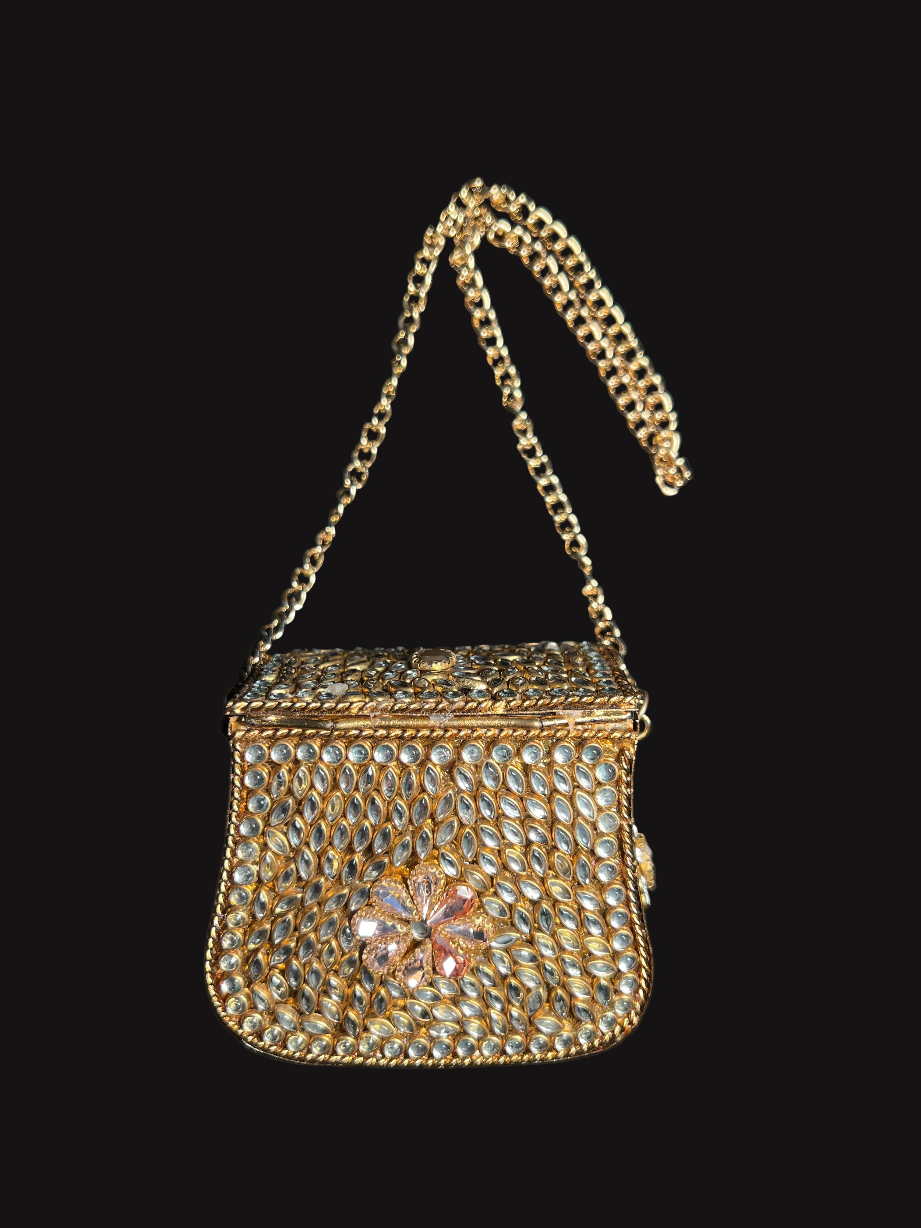 XS Bronze Kundan Clutch with Peach-Beige Stones | RKC-52