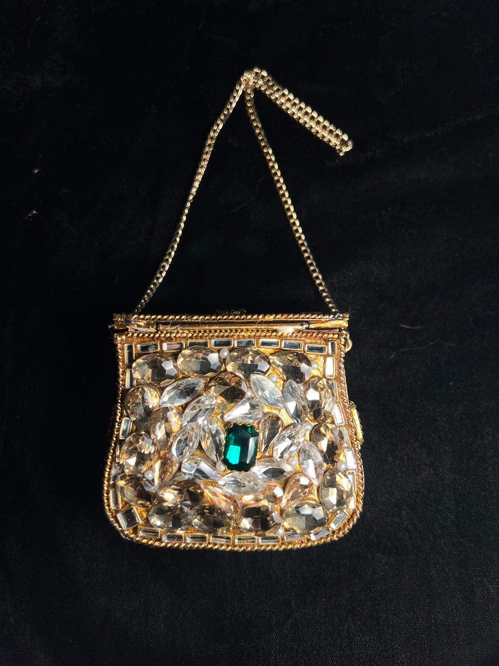XS Bronze Kundan Clutch with Green Stones | RKC-50