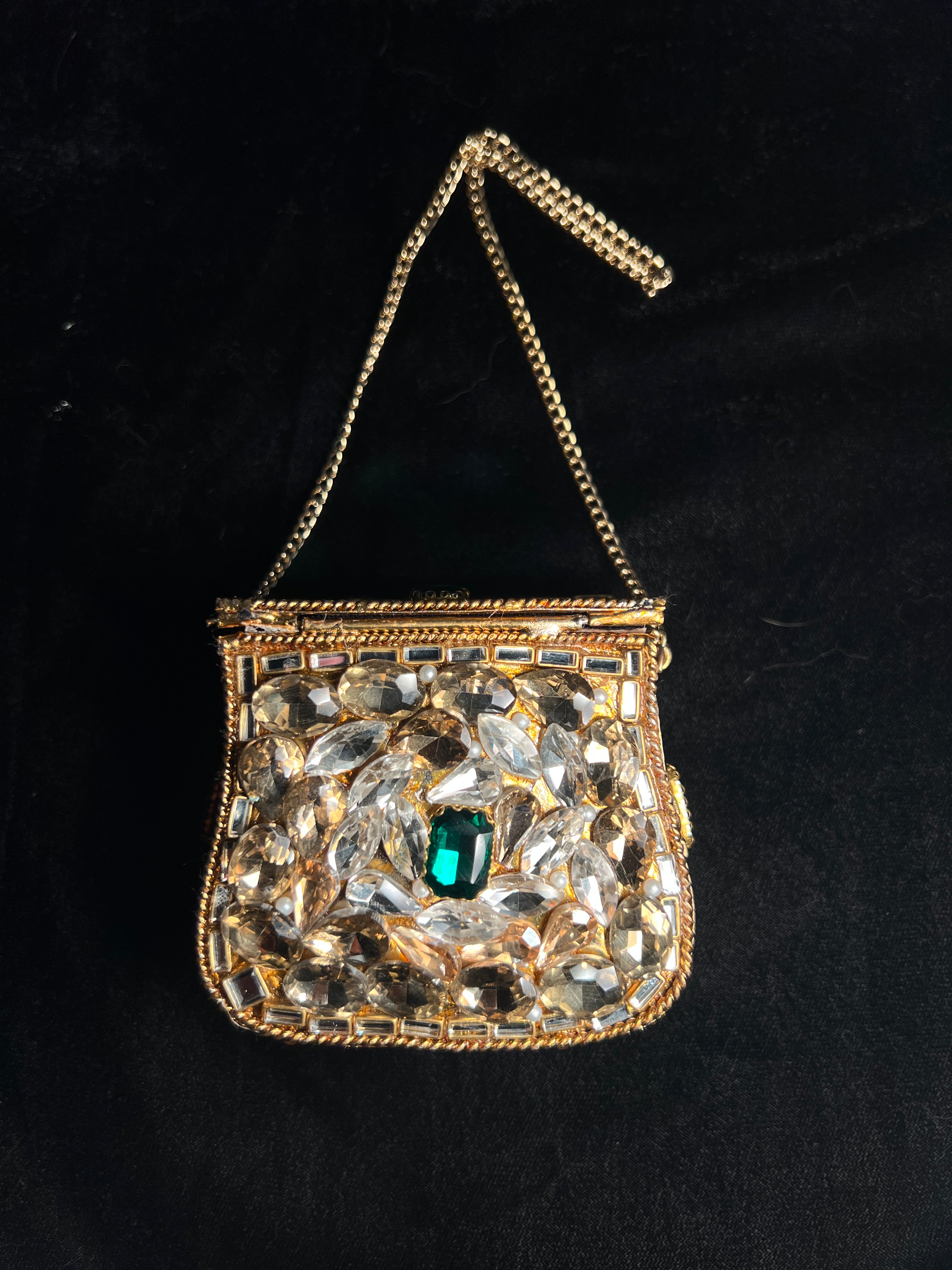 XS Bronze Kundan Clutch with Green Stones | RKC-50